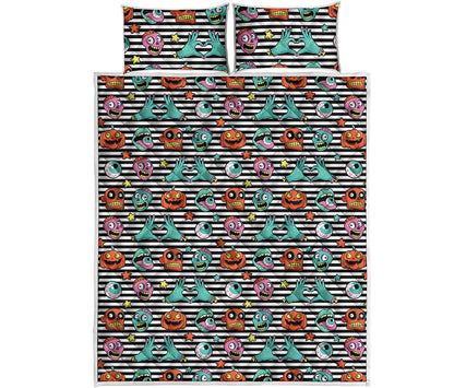 Halloween Zombie Striped Pattern Print Quilt Bed Set