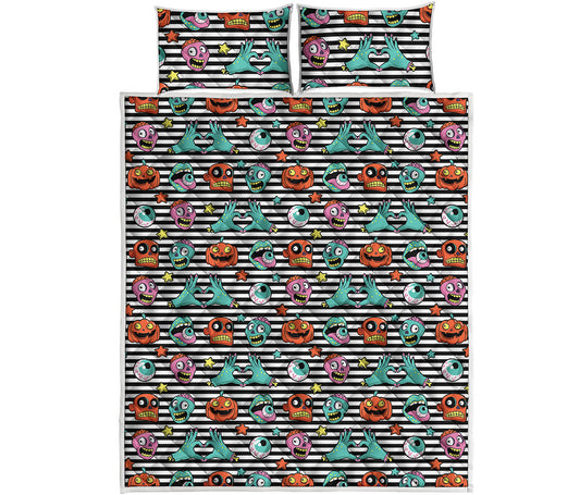 Halloween Zombie Striped Pattern Print Quilt Bed Set
