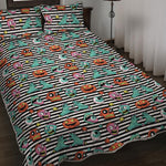 Halloween Zombie Striped Pattern Print Quilt Bed Set