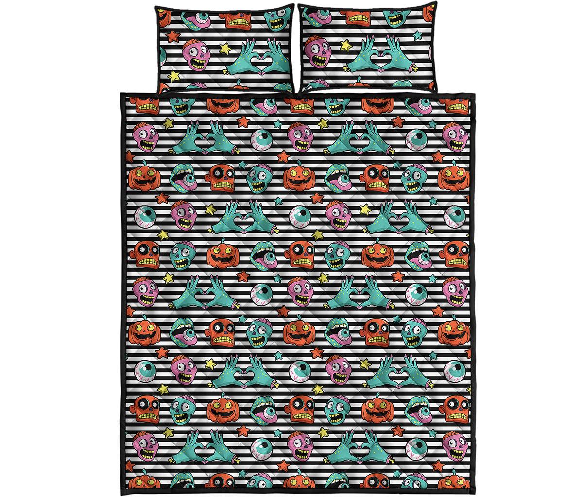 Halloween Zombie Striped Pattern Print Quilt Bed Set