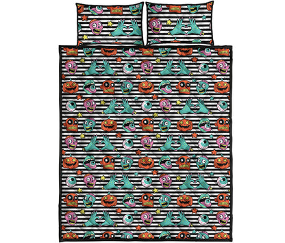 Halloween Zombie Striped Pattern Print Quilt Bed Set