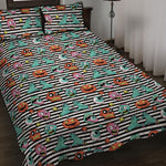 Halloween Zombie Striped Pattern Print Quilt Bed Set