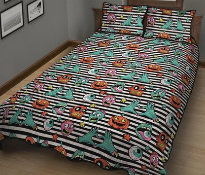 Halloween Zombie Striped Pattern Print Quilt Bed Set