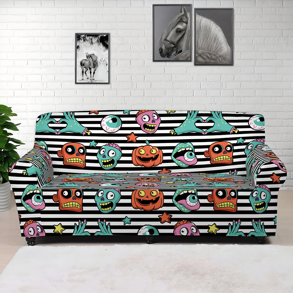 Halloween Zombie Striped Pattern Print Sofa Cover