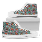 Halloween Zombie Striped Pattern Print White High Top Shoes