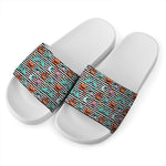 Halloween Zombie Striped Pattern Print White Slide Sandals