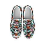 Halloween Zombie Striped Pattern Print White Slip On Shoes