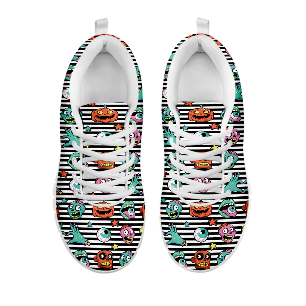 Halloween Zombie Striped Pattern Print White Sneakers