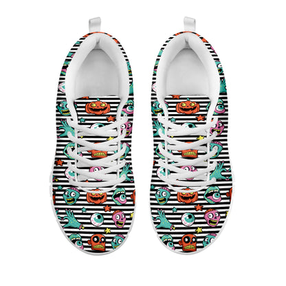Halloween Zombie Striped Pattern Print White Sneakers