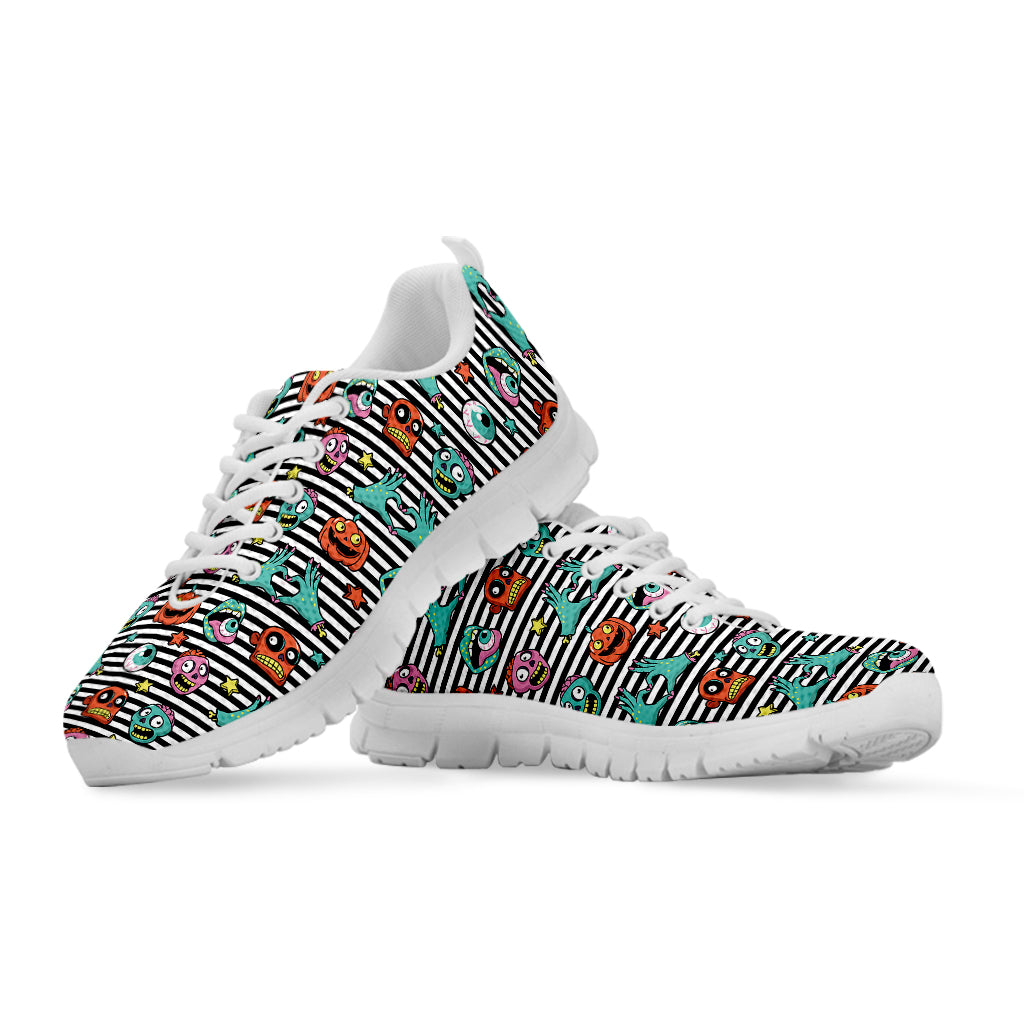 Halloween Zombie Striped Pattern Print White Sneakers