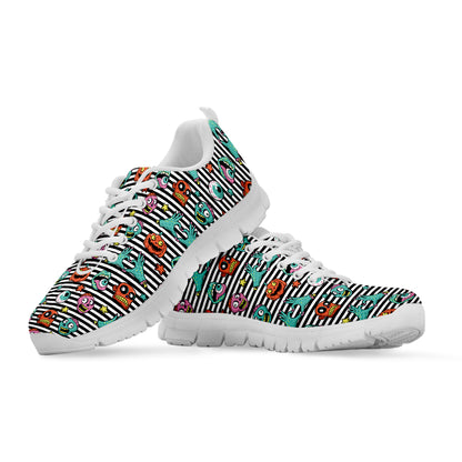 Halloween Zombie Striped Pattern Print White Sneakers