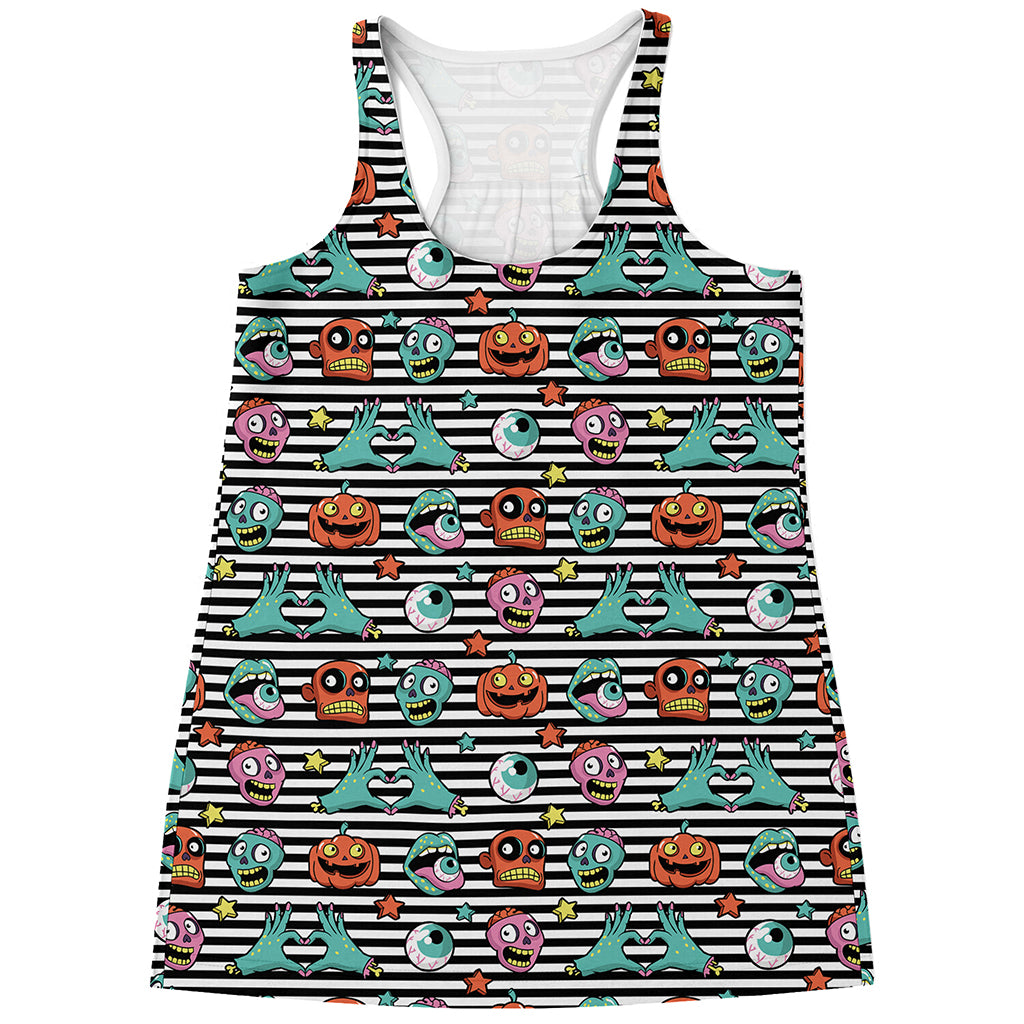 Halloween Zombie Striped Pattern Print Women's Racerback Tank Top
