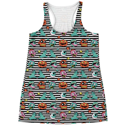 Halloween Zombie Striped Pattern Print Women's Racerback Tank Top