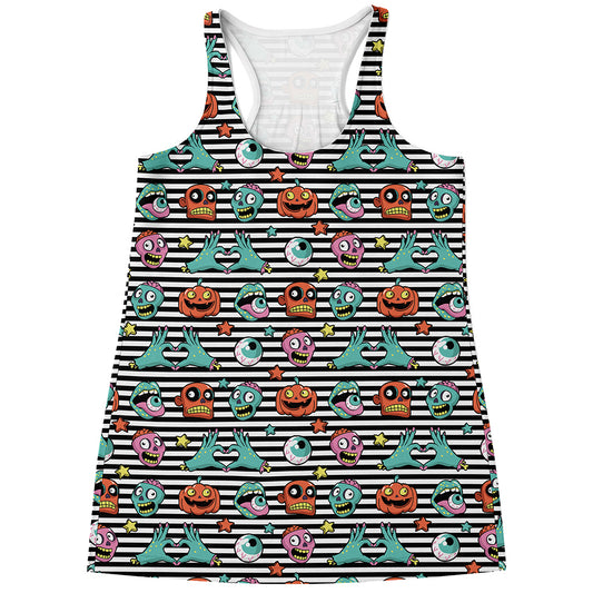 Halloween Zombie Striped Pattern Print Women's Racerback Tank Top