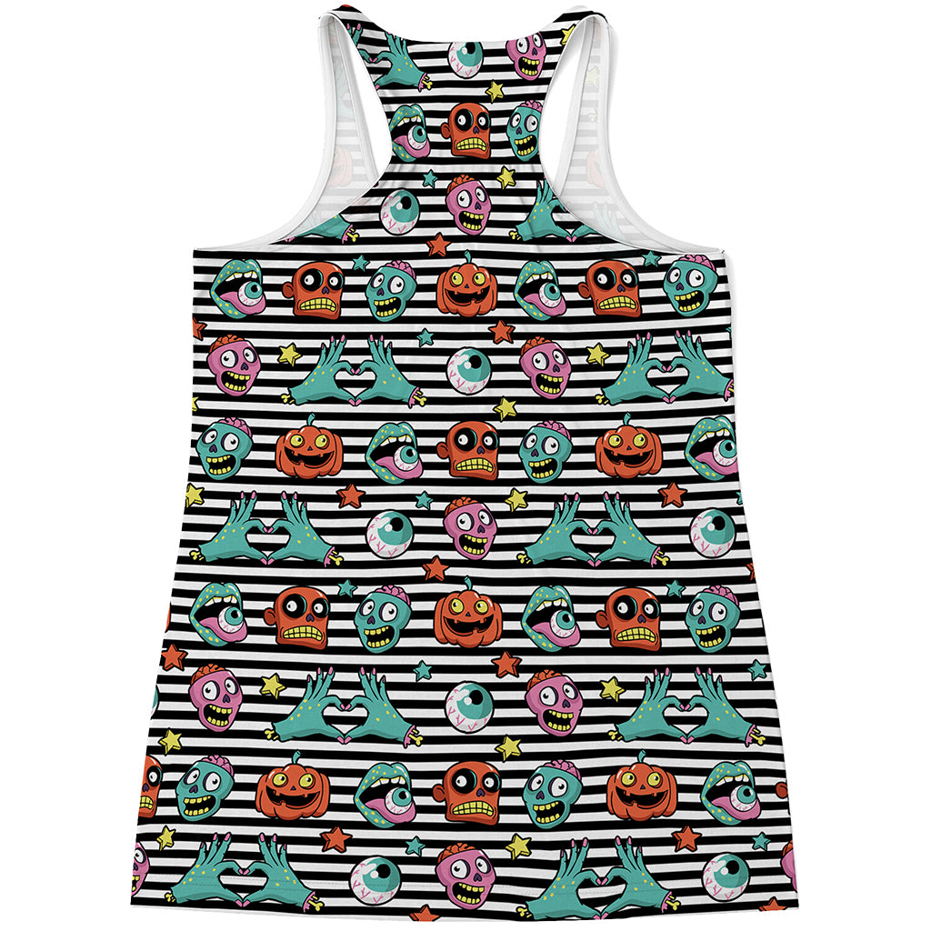 Halloween Zombie Striped Pattern Print Women's Racerback Tank Top