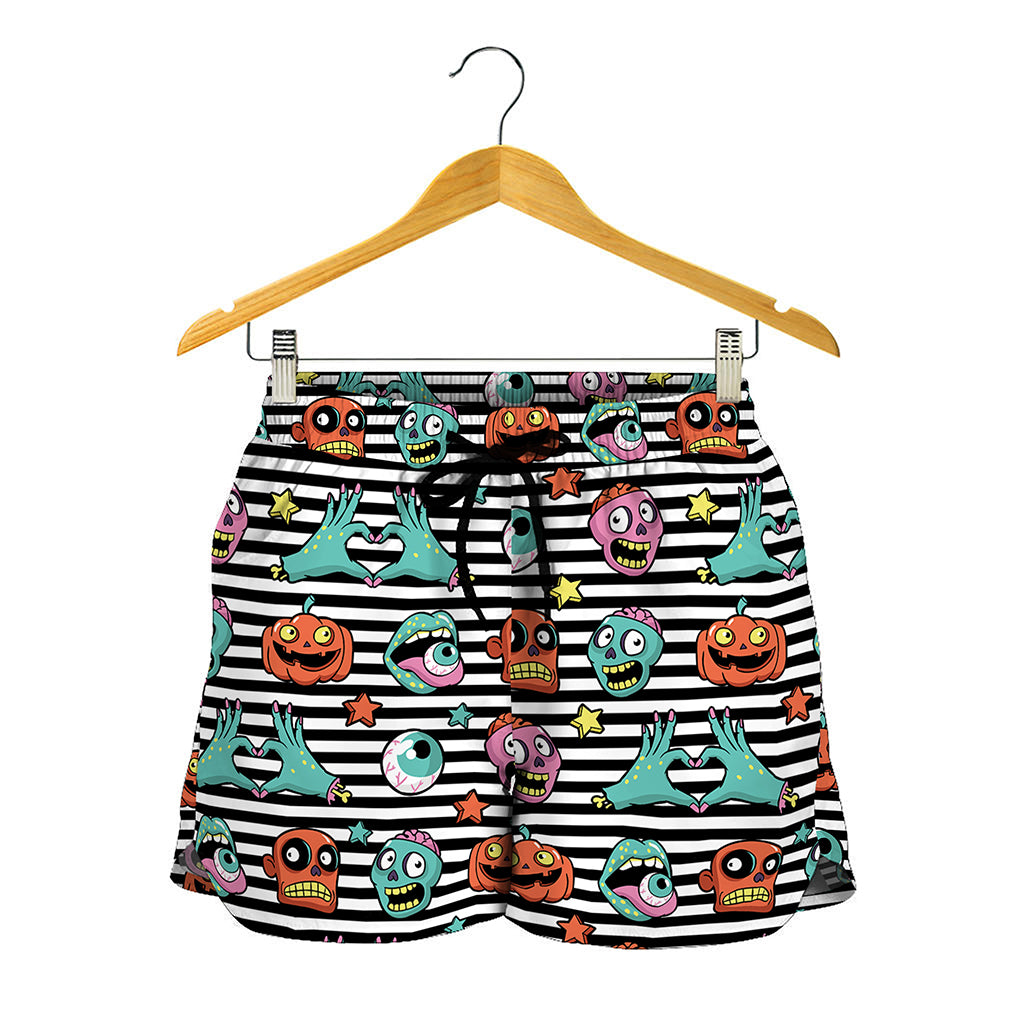 Halloween Zombie Striped Pattern Print Women's Shorts