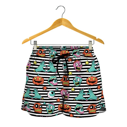 Halloween Zombie Striped Pattern Print Women's Shorts