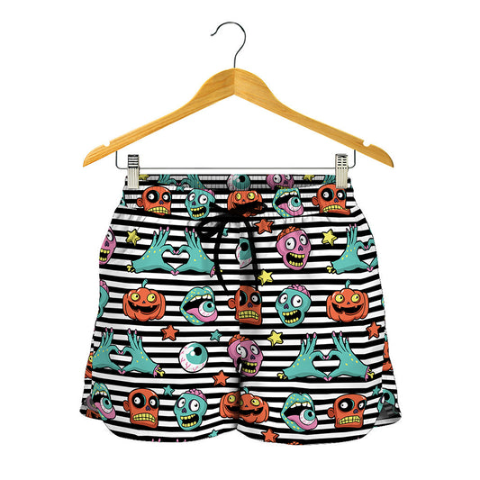 Halloween Zombie Striped Pattern Print Women's Shorts