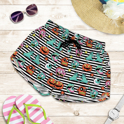 Halloween Zombie Striped Pattern Print Women's Shorts
