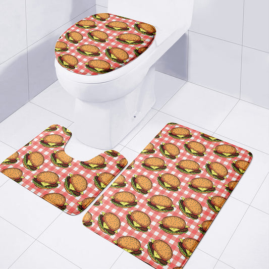 Hamburger Plaid Pattern Print 3 Piece Bath Mat Set
