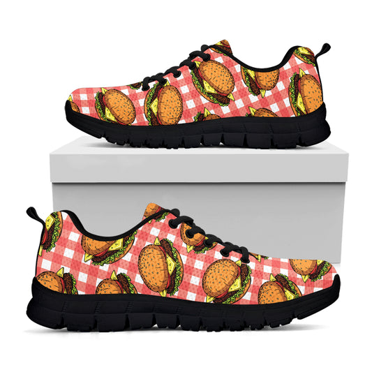 Hamburger Plaid Pattern Print Black Sneakers