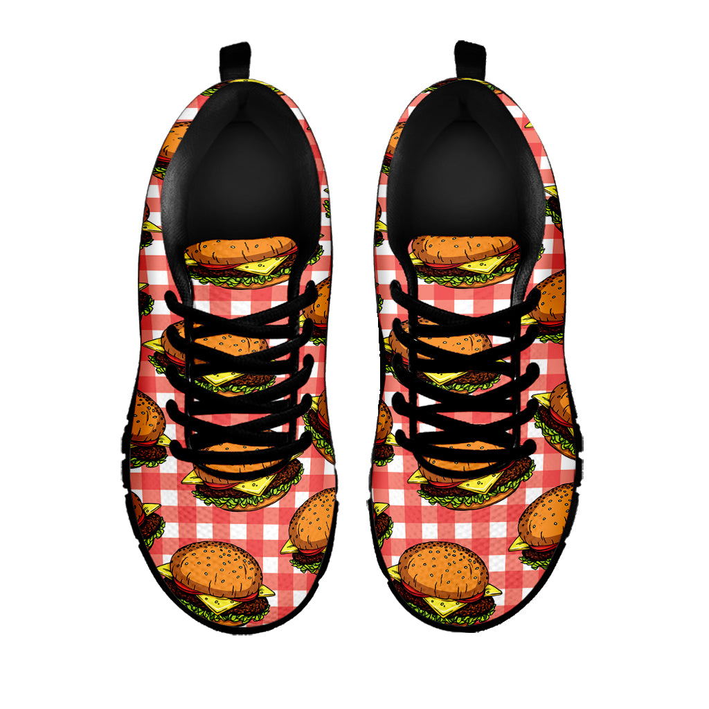 Hamburger Plaid Pattern Print Black Sneakers