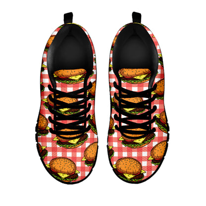 Hamburger Plaid Pattern Print Black Sneakers