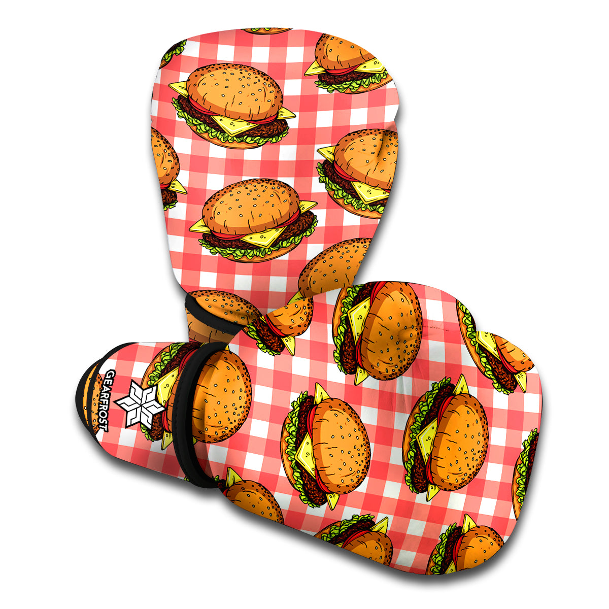 Hamburger Plaid Pattern Print Boxing Gloves