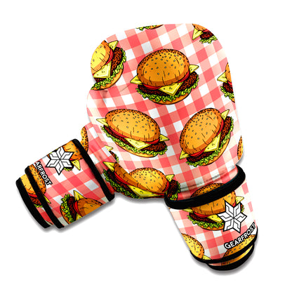 Hamburger Plaid Pattern Print Boxing Gloves