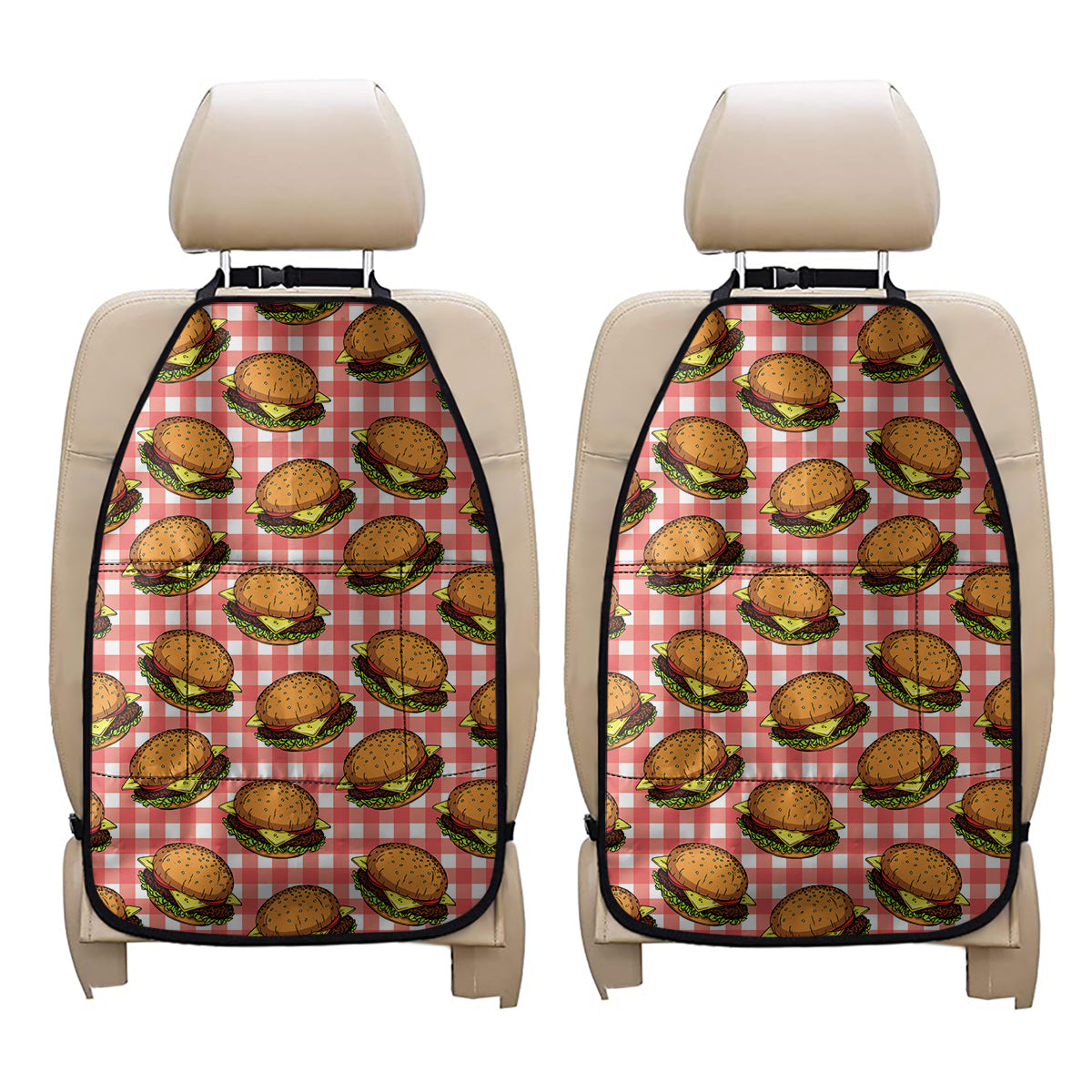 Hamburger Plaid Pattern Print Car Seat Organizers