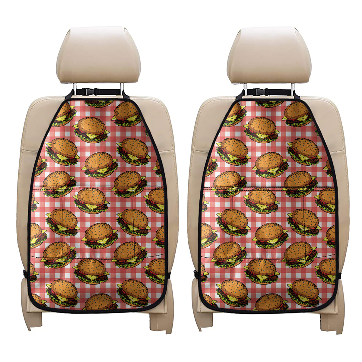Hamburger Plaid Pattern Print Car Seat Organizers