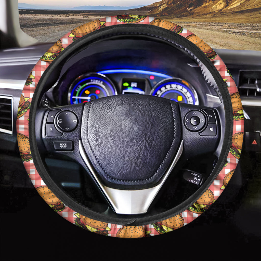 Hamburger Plaid Pattern Print Car Steering Wheel Cover