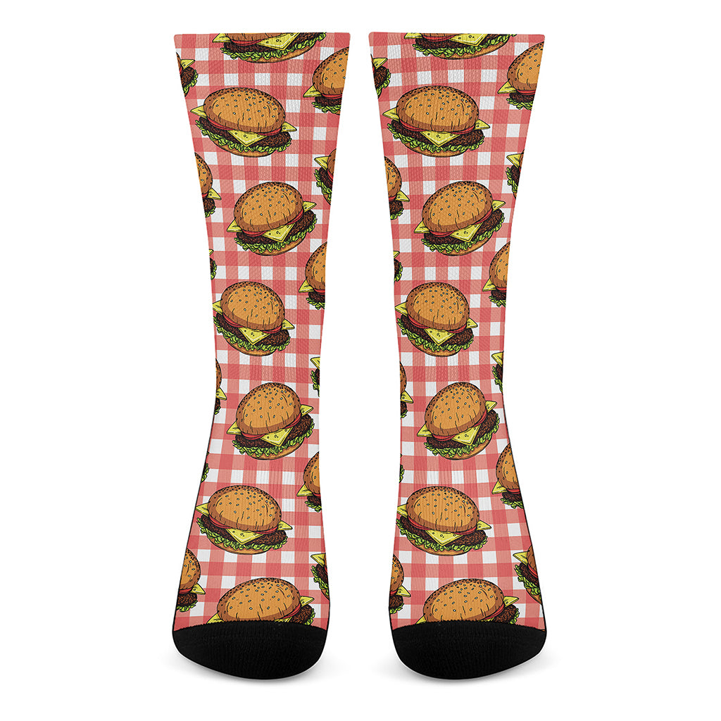 Hamburger Plaid Pattern Print Crew Socks