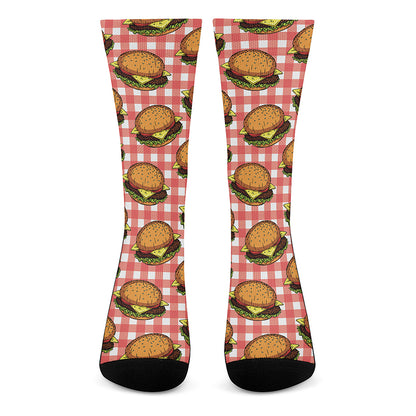 Hamburger Plaid Pattern Print Crew Socks