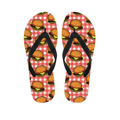 Hamburger Plaid Pattern Print Flip Flops
