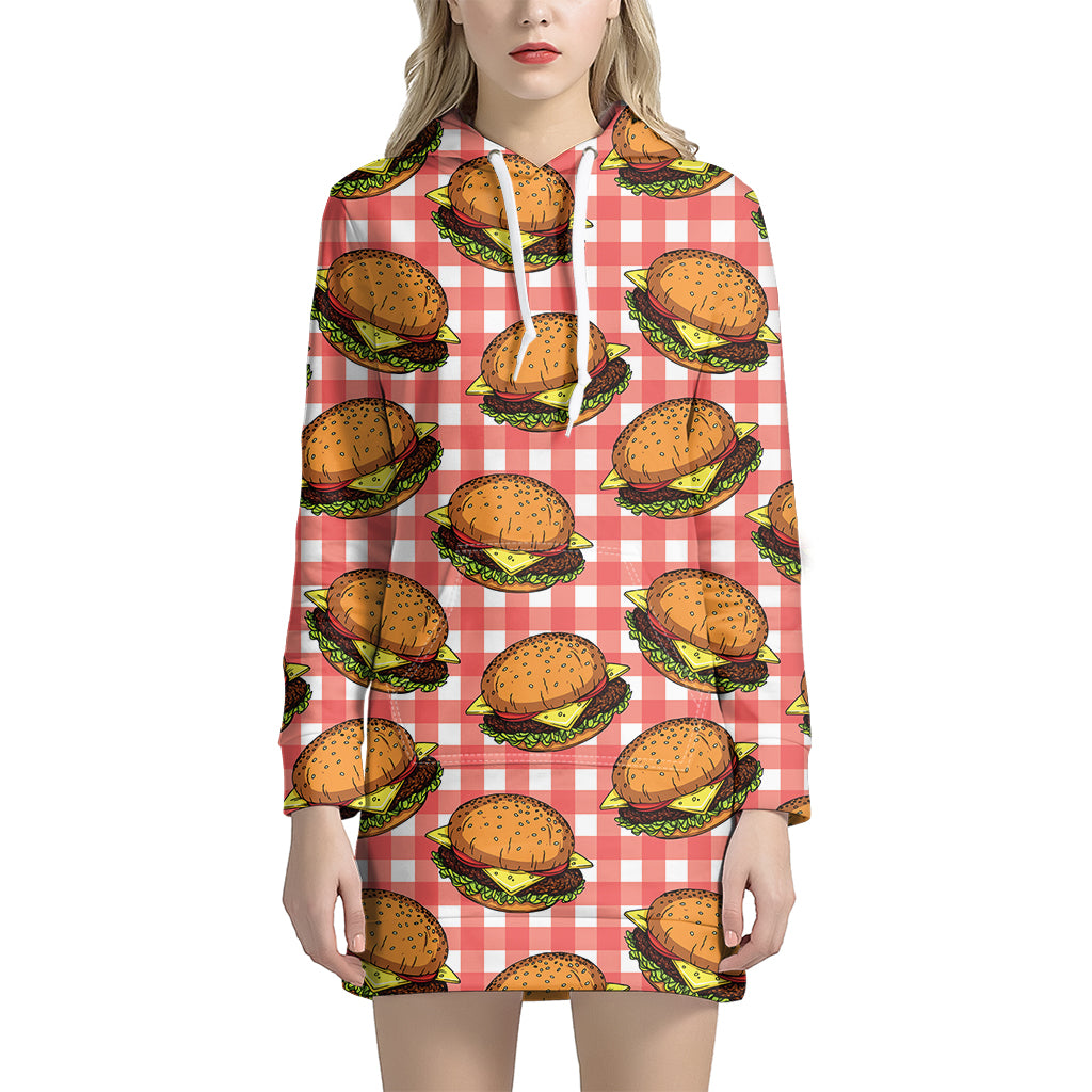 Hamburger Plaid Pattern Print Hoodie Dress