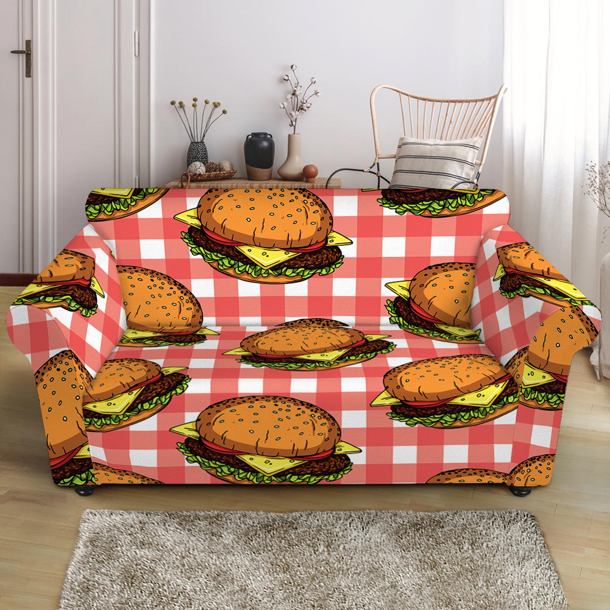 Hamburger Plaid Pattern Print Loveseat Slipcover