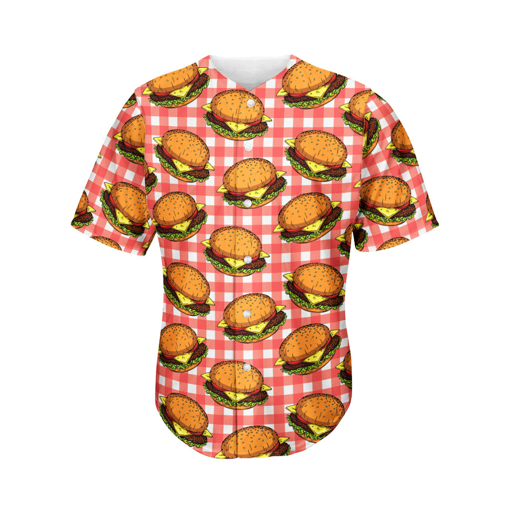 Hamburger Plaid Pattern Print Men's Baseball Jersey