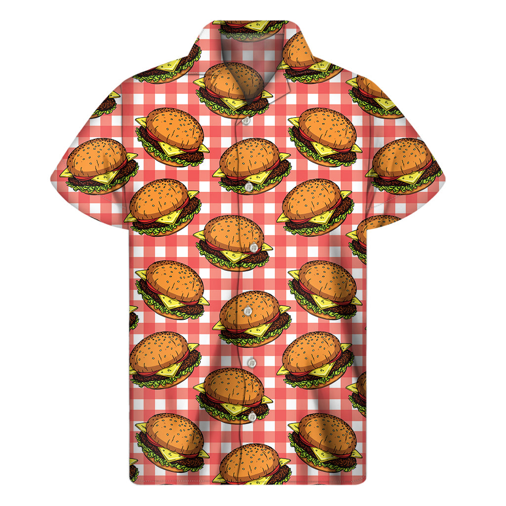 Hamburger Plaid Pattern Print Men's Short Sleeve Shirt