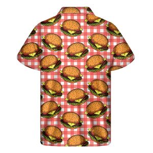 Hamburger Plaid Pattern Print Men's Short Sleeve Shirt