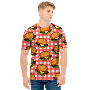 Hamburger Plaid Pattern Print Men's T-Shirt