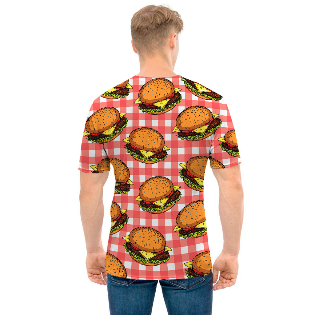 Hamburger Plaid Pattern Print Men's T-Shirt