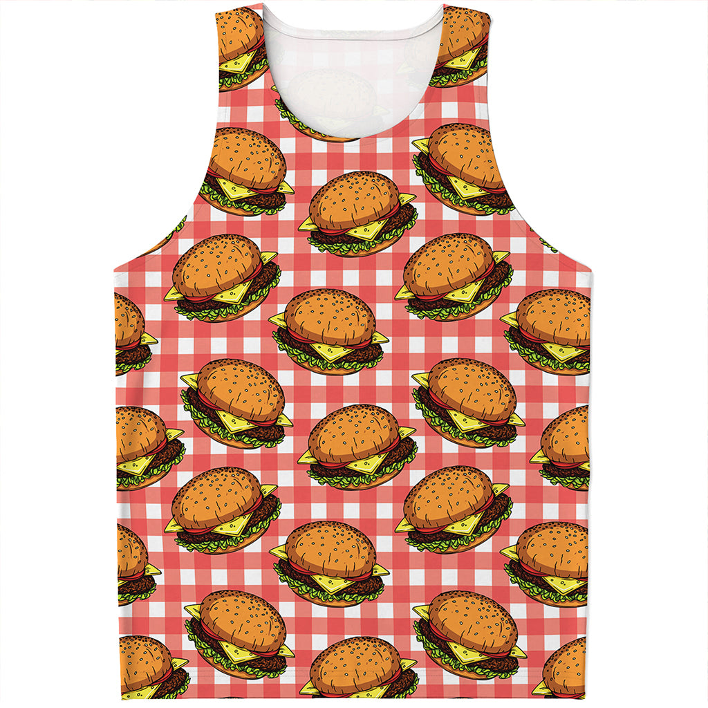 Hamburger Plaid Pattern Print Men's Tank Top