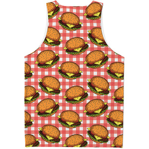 Hamburger Plaid Pattern Print Men's Tank Top