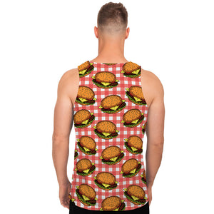 Hamburger Plaid Pattern Print Men's Tank Top