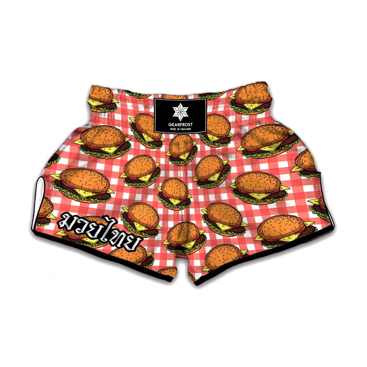 Hamburger Plaid Pattern Print Muay Thai Boxing Shorts