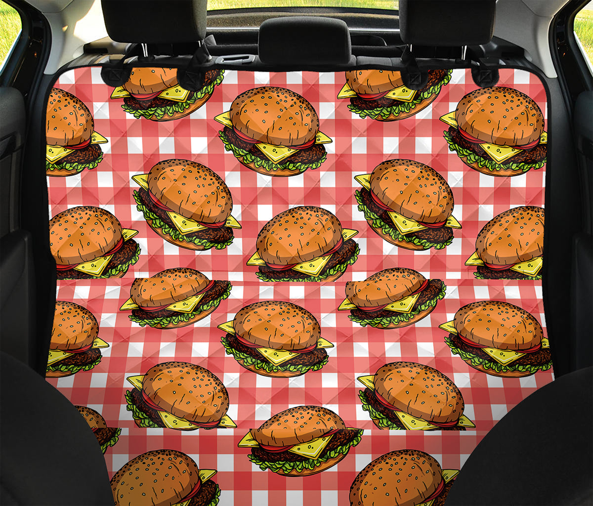 Hamburger Plaid Pattern Print Pet Car Back Seat Cover