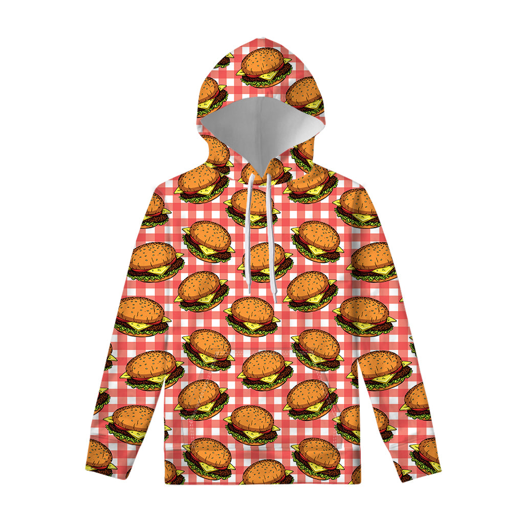 Hamburger Plaid Pattern Print Pullover Hoodie