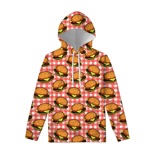 Hamburger Plaid Pattern Print Pullover Hoodie