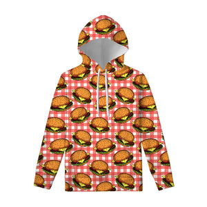 Hamburger Plaid Pattern Print Pullover Hoodie